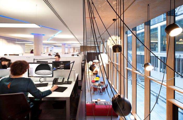 Atrium showroom interior photography with material and lighting detail